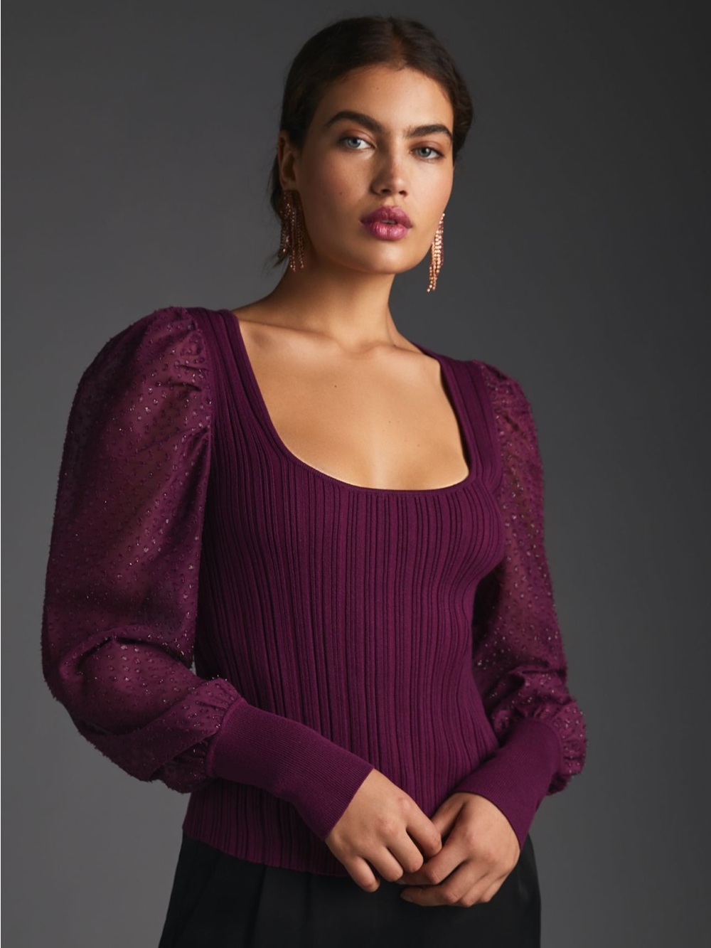 By Anthropologie Puff-Sleeve Shimmer Sweater